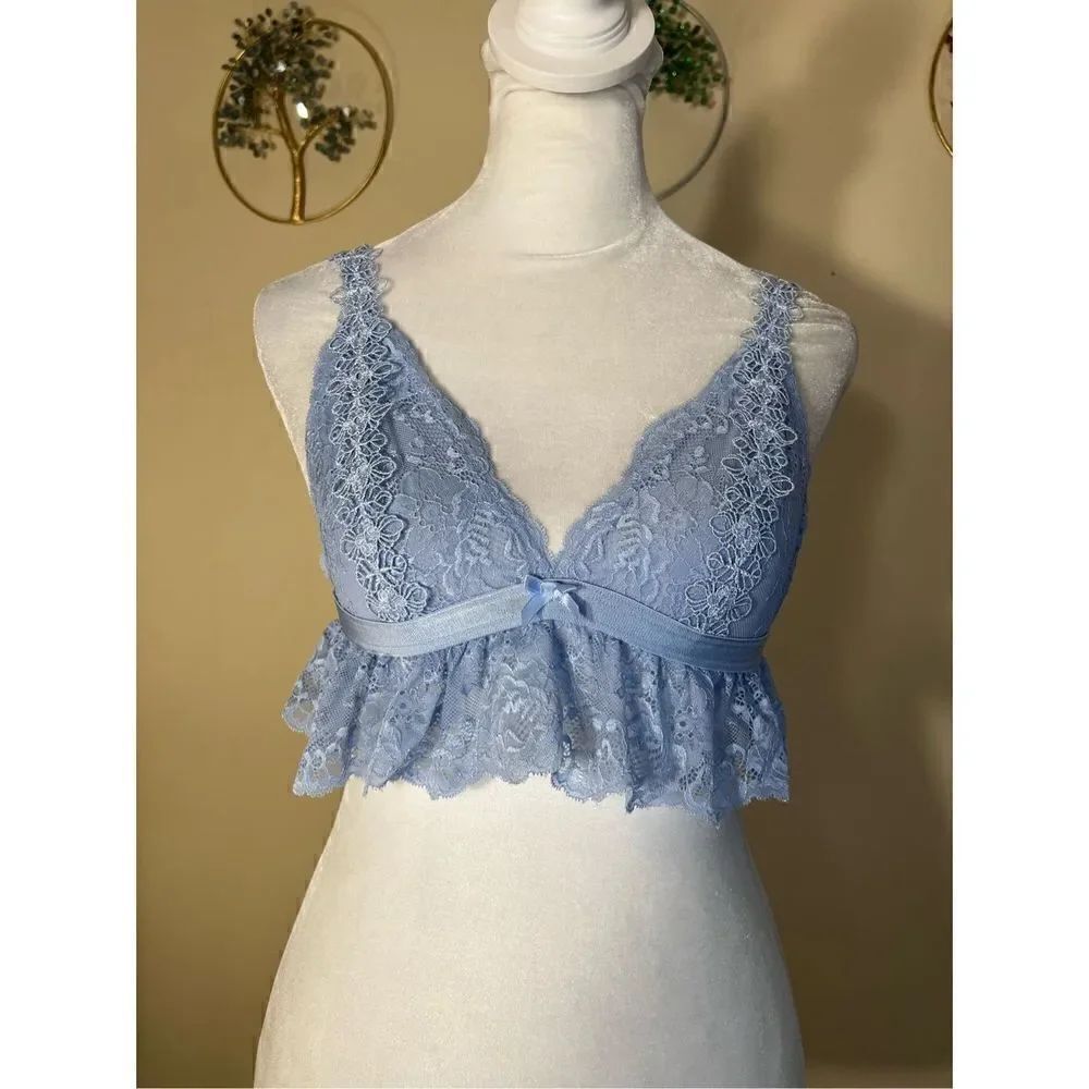 Oh La La Cherie Paris Blue Floral Lace Bralette XL